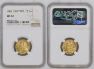 GREAT BRITAIN. 1/2 Sovereign 1901, VICTORIA, gold NGC MS 62
KM # 784, Weight: 3.99 g Fineness: 917 ‰ ( 3.66 g fine)