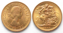 GREAT BRITAIN. Sovereign 1966, ELIZABETH II, gold UNC
KM # 908, Weight: 7.99 g Fineness: 917 ‰ ( 7.33 g fine)
