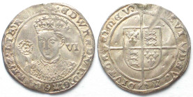 GREAT BRITAIN. EDWARD VI, Sixpence ND (1551-53), THIRD ISSUE, Tower mint, LONDON, silver, AU
S.2483. Trace of mounting