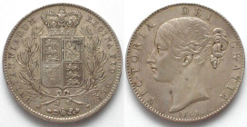 GREAT BRITAIN. Crown 1845, ANNO VIII VICTORIA silver XF/AU
KM # 741. Tiny edge nick as depicted