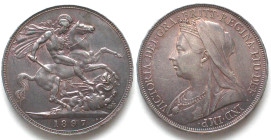 GREAT BRITAIN. Crown 1897 - LXI, VICTORIA, silver, AU
KM # 783. Tiny edge nicks