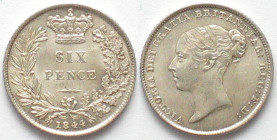 GREAT BRITAIN. 1844 small 44 Sixpence, VICTORIA, silver, BU
KM # 733.1
