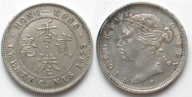 HONG KONG. 20 Cents 1873 H, VICTORIA, silver, SCARCE YEAR! XF+
KM # 7. Mintage: 64,000. Tiny edge nicks as depicted