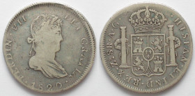 MEXICO. War of Independence. Royalist. ZACATECAS. 8 Reales 1820 AG, Fernando VII, silver, crude design, VF
KM # 111.5