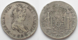 MEXICO. War of Independence. Royalist. ZACATECAS. 8 Reales 1820 RG, Fernando VII, silver, XF
KM # 111.5