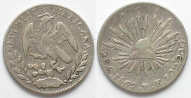 MEXICO. 2 Reales 1862 Go YE, Guanajuato mint, silver, XF
KM # 374.8