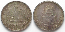 MEXICO. 50 Centavos 1878 Zs S, Zacatecas, silver, AU!
KM # 407.8. Rare in this condition! Nice toning!