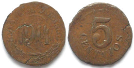 MEXICO. Revolutionary, Durango, 5 Centavos 1914, copper, XF
KM # 629