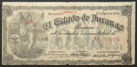 MEXICO. El Estado de Durango. 50 Centavos Jan. 1914, Serie B, Fine
P # S729.