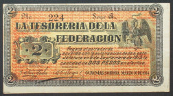 MEXICO. Revolutionary. Sonora, La Tesoreria de la Federacion, 2 Pesos 16.3.1914, Series A, UNC-!
P # S1061.