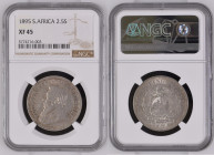 SOUTH AFRICA. 2-1/2 Shillings 1895, KRUGER, silver, SCARCE YEAR! NGC XF 45
KM # 7
