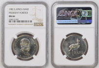SOUTH AFRICA. 1 Rand 1982 PRESIDENT VORSTER, NGC Top Pop THE ONLY & FINEST GRADE! NGC MS 66
KM # 115