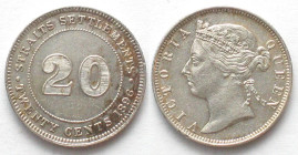 STRAITS SETTLEMENTS. 20 Cents 1896, Victoria, silver. UNC-!
KM # 12.
