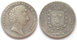 SWEDEN. 1/16 Riksdaler 1835, Carl XIV Johan (Bernadotte), silver, VF
KM # 644.