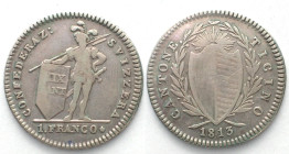 TESSIN / TICINO. 1 Franken 1813, ohne Mzz, Silber, sehr selten! f.ss(VF-)
HMZ 2-925a.