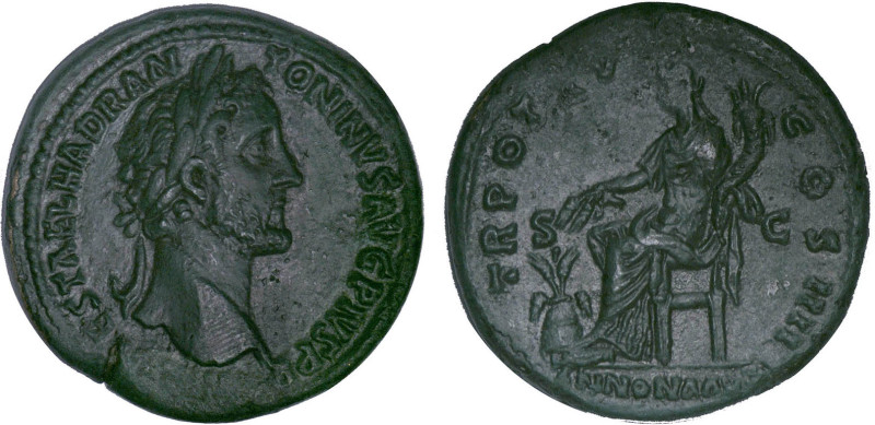 ANTONIN le Pieux (138-161)
Sesterce : L'Abondance assise à gauche, tenant 2 épi...