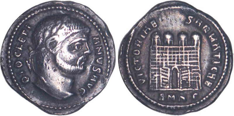 DIOCLÉTIEN (284-305)
Argentus : Porte de camp surmontée de 4 tours
SMN G - TTB...