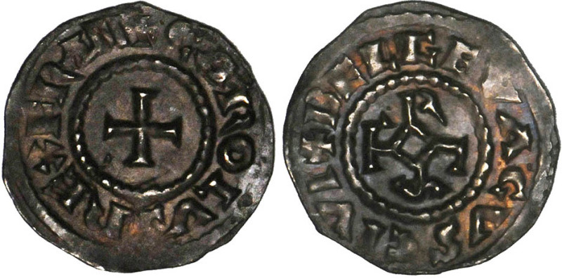 CHARLES le chauve (840-877)
Beauvais : Denier au monogramme
 - SUP 59 (SUP)
R...