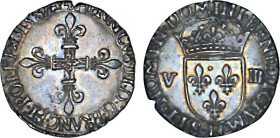 HENRI III (1574-1589)
1/8 d'écu, croix de face
1587 H - SUP 59 (SUP)
Très Rare en l'état !!


D 1134
LA ROCHELLE - ARGENT - 4,76g
 -----------...