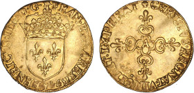 HENRI IV le Grand (1589-1610)
Écu d'or au soleil, 1er type
1594 A - TTB 45 (TTB++)
Rarissime !!!


D 1201, KM# 11, Fr# 392
PARIS - OR - 3,32g
...