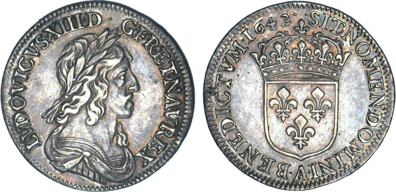 LOUIS XIII le Juste (1610-1643)
1/4 d'écu blanc, deuxième poinçon de Warin
164...
