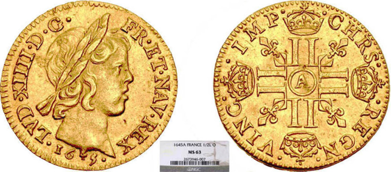 LOUIS XIV le Grand (1643-1715)
1/2 louis d'or à la croix & à la mèche courte
1...