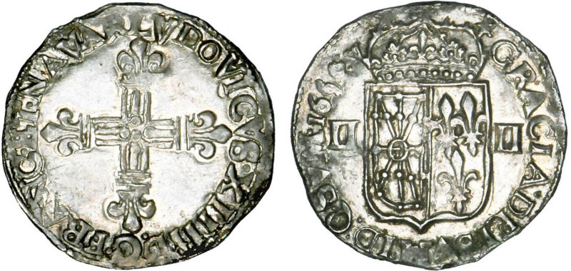 LOUIS XIV le Grand (1643-1715)
1/4 d'écu de Navarre
1650 V - SUP 58 (SUP)
Trè...