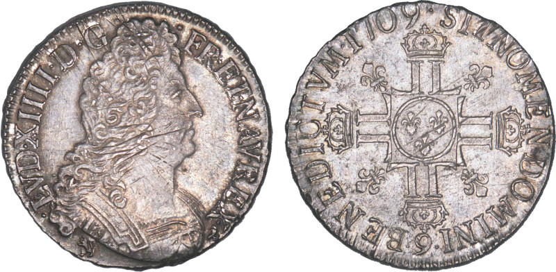 LOUIS XIV le Grand (1643-1715)
Écu aux 8 L, 2e type
1709 9 - SUP 58 (SUP)
fla...
