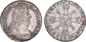LOUIS XIV le Grand (1643-1715)
Écu aux 8 L, 2e type
1709 9 - SUP 58 (SUP)
flan neuf - Rare !, infime ajustage


DR 363, D 1551-1551a, GR 224, Da...
