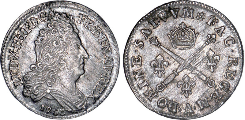LOUIS XIV le Grand (1643-1715)
10 sols aux insignes
1706 A - SUP 53 (SUP-)

...