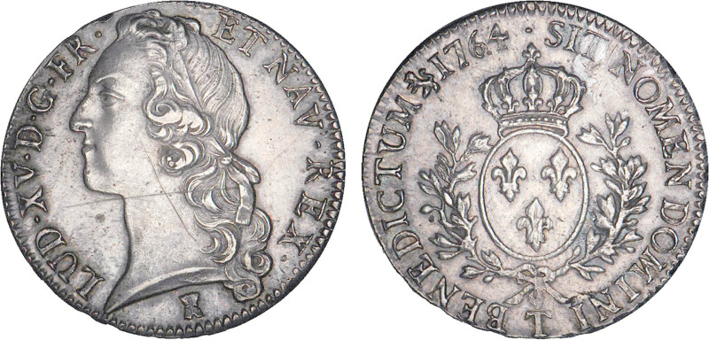 LOUIS XV le Bien aimé (1715-1774)
Écu aux branches d'olivier & au bandeau
1764...