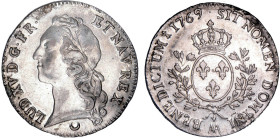 LOUIS XV le Bien aimé (1715-1774)
Écu aux branches d'olivier & au bandeau
1769 AA - TTB 45 (TTB++)
Rare !


DR 557, D 1680, GR 322, Dav# 1331, K...