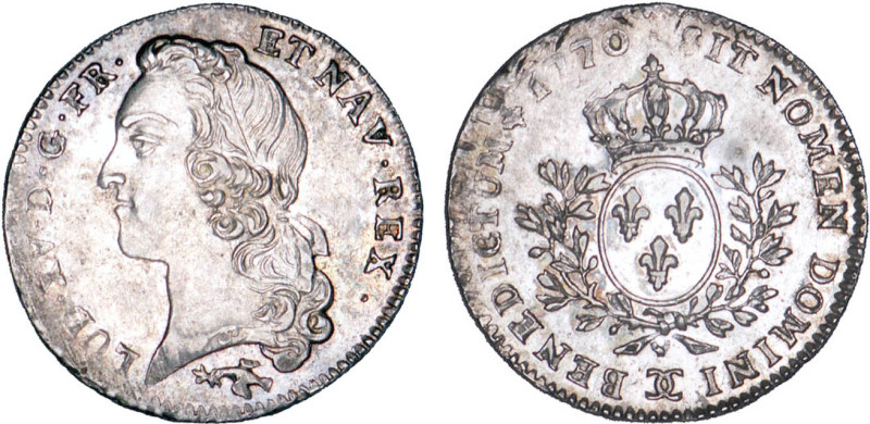 LOUIS XV le Bien aimé (1715-1774)
1/5 d'écu aux branches d'olivier & au bandeau...