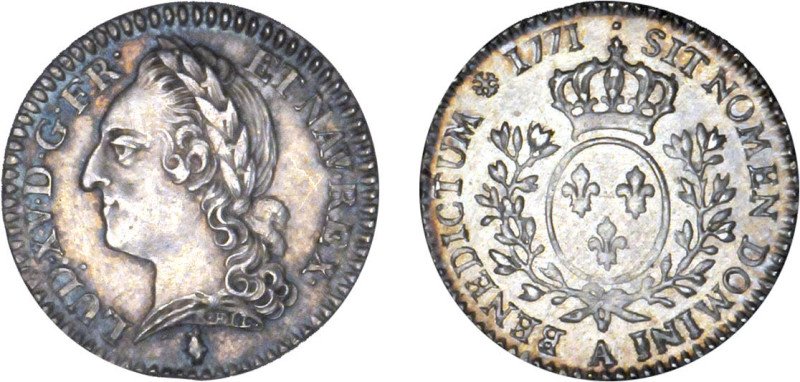 LOUIS XV le Bien aimé (1715-1774)
1/10 d'écu aux branches d'olivier & à la viei...