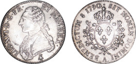 LOUIS XVI (1774-1792/93)
Écu aux branches d'olivier et au buste habillé
1790 A - TTB 45 (TTB++)
1er sem. - nettoyé


DR 606, D 1708, GR 356, R 8...