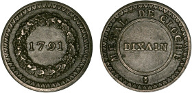 PÉRIODE RÉVOLUTIONNAIRE
DIXAIN de ROCHON, 34 mm
1791 - SUP 55 (SUP)
Rare surtout en l'état !


VG 207, M 196
 - MDC - 18,81g
 ----------------...