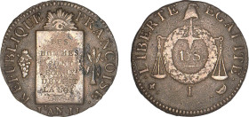 PÉRIODE RÉVOLUTIONNAIRE
SOL à la balance type "non daté"
ND I - TTB 35 (TTB)
Rare ! - Loi lisible à 80%


G 21, R 73, KM# 620
LIMOGES - MDC - 1...