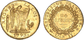 PÉRIODE RÉVOLUTIONNAIRE
24 LIVRES type de la convention
1793 W - SUP 58 (SUP)
Très Rare !! - infime paillage


G 62, R 81, KM# 626, Fr# 478
LIL...