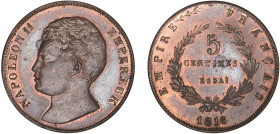 5 CENTIMES
5 CENTIMES, Napoléon II (empereur)
1816 - SPL 62 (SUP++)
ESSAI - infimes griffures


G 133, KM# PTE8
 - BRONZE - 10,46g
 ----------...
