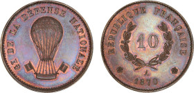 DÉCIME, 10 CENTIMES
10 CENTIMES (Gambetta en ballon)
1870 A - SPL 63 (SUP++)
Très Rare !!
Variante beaucoup plus rare que celle avec la lettre "E"...