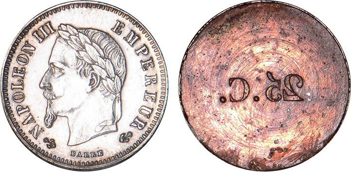 2 DÉCIMES, 20 CENTIMES
20 CENT. Napoléon III, tête laurée au revers du type têt...