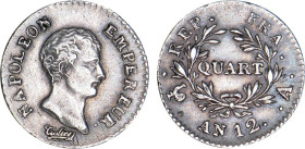 1/4 FRANC, 25 CENTIMES
QUART (de franc) Napoléon empereur (calendrier révolutionnaire)
AN12 A - TTB 45 (TTB++)
Rare !


G 346, F 158, KM# 654
P...