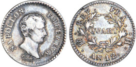 1/4 FRANC, 25 CENTIMES
QUART (de franc) Napoléon empereur (calendrier révolutionnaire)
AN12 H - TTB 35 (TTB)
Rare !


G 346, F 158, KM# 654
LA ...