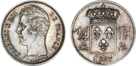 1/4 FRANC, 25 CENTIMES
1/4 F, Charles X
1827 B - TTB 45 (TTB++)
Rare ! - coin choqué


G 353, F 164, KM# 722
ROUEN - ARGENT - 
 --------------...