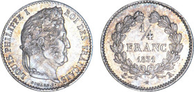 1/4 FRANC, 25 CENTIMES
1/4 FRANC Louis-Philippe I
1831 A - SUP 58 (SUP)



G 355, F 166, KM# 740
PARIS - ARGENT - 
 --------------------------...