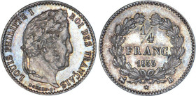 1/4 FRANC, 25 CENTIMES
1/4 FRANC Louis-Philippe I
1835 B - SPL 63 (SUP++)
Très Rare !!


G 355, F 166, KM# 740
ROUEN - ARGENT - 1,25g
 -------...