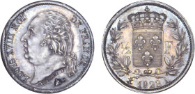 1/2 FRANC, 50 CENTIMES
1/2 F, Louis XVIII
1823 A - SPL 62 (SUP++)
infime ajustage / listel


G 401, F 179, KM# 708
PARIS - ARGENT - 2,51g
 ---...