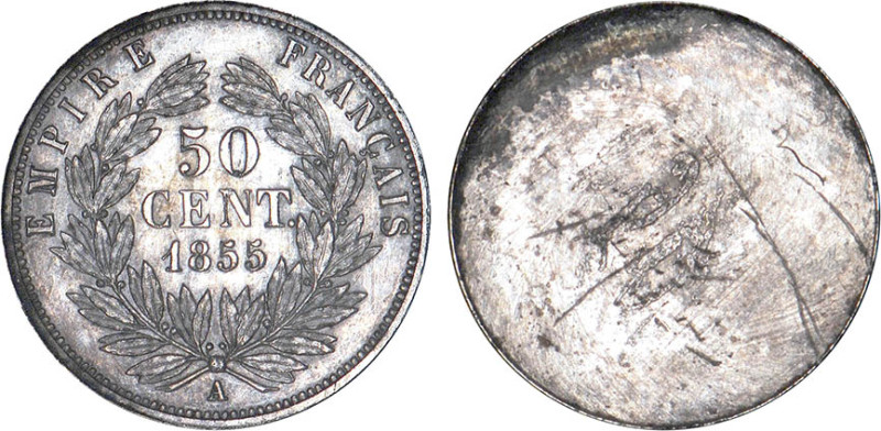 1/2 FRANC, 50 CENTIMES
50 CENT. Napoléon III, tête nue
1855 A - SPL 61 (SUP+)...
