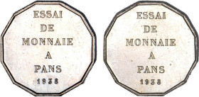 1/2 FRANC, 50 CENTIMES
50 CENTIMES (module de) ESSAI dodécagone - Br. Nickel
1938 - SPL 63 (SUP++)
Epaisseur 27/10e - Rare !


VG 5489H, M 2618...