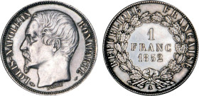 1 FRANC
1 FRANC Louis Napoléon Bonaparte
1852 A - SUP 50 (SUP-)
nettoyé


G 458, F 212, KM# 772
PARIS - ARGENT - 
 ---------------------------...
